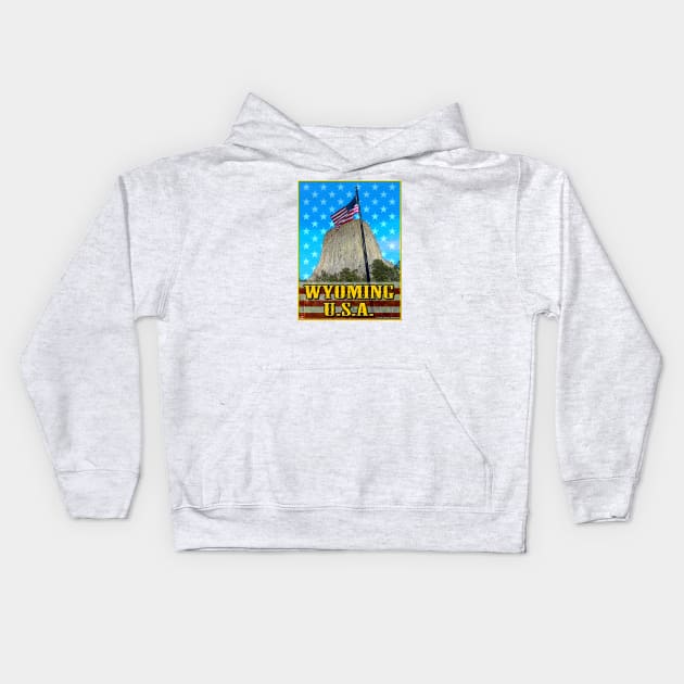 Wyoming USA Kids Hoodie by JEAndersonArt